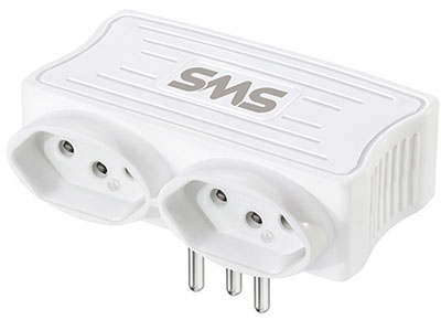 Carregador branco c/ 2 USB 5V/1,5A SMS c/ 2 tomadas 10A