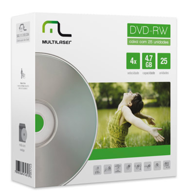 25 mdias c/ envelope DVD-RW Multilaser DV062 4.7GB 4X