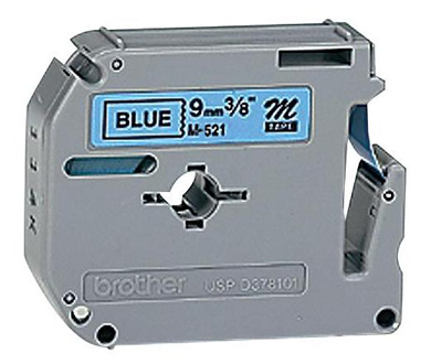Fita p/ rotulador, Brother M-521 preto sobre azul 9 mm