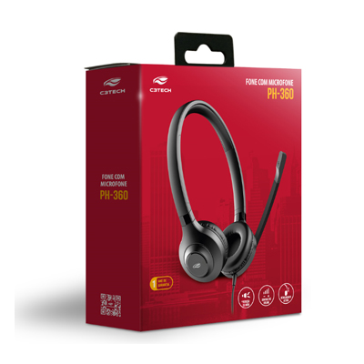 Fone c/ microfone C3Tech PH-360BK USB c/ regulagem e redutor ru�do