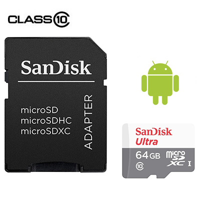 Memory Card 64GB Sandisk Ultra microSDXC UHS-I 100MBps C/ Adaptador