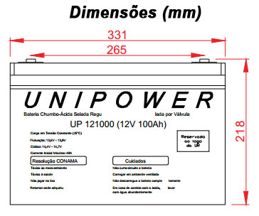 Bateria chumbo-acido Unipower UP121000 12V, 100Ah M8 V0