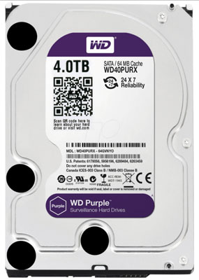 HD p/ DVR NVR WD WD40PURX Purple 4TB 6GBps 64MB SATA
