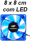 Cooler 80x80x25mm 3 pinos C3Tech c/ 4 LEDs p/ gabinete2