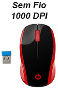 Mouse s/ fio HP 200 OMAN 2HU82AA red 1000dpi, USB2