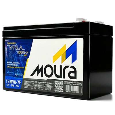Bateria estacion�ria VRLA Moura 12MVA-7E 12VDC 7Ah com ANATEL
