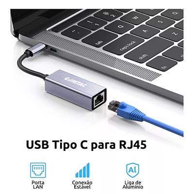 Conversor USB-C Comtac 9406 para rede Ethernet RJ45 Gigabit