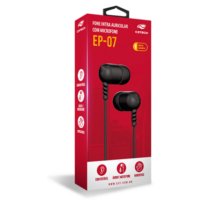 Fone de ouvido intra C3Tech EP-07BK P2 3,5mm 4 polos 