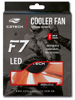 Cooler 80x80x25mm 3 pinos C3Tech c/ 4 LEDs p/ gabinete