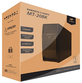 Gabinete mini torre C3Tech MT-20BK fonte 200W USB2