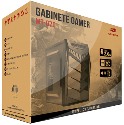 Gabinete gamer MidiTorre C3Tech MT-G70BK USB2 s/ fonte