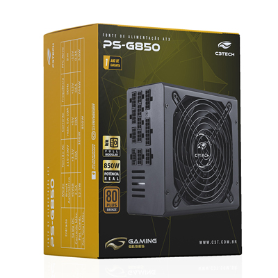 Fonte Gamer ATX 850W reais C3Tech PS-G850 80Plus Bronze