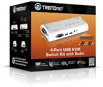 Switch KVM via USB, 4 portas c/ udio Trendnet TK-409K