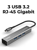 HUB USB 3.2 5Gbps COMTAC Aluminium 9454 com Ethernet Gigabit