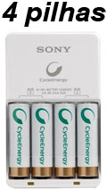 Carregador Sony Power Charger SX AA/AAA c/ 4 pilhas AA 4