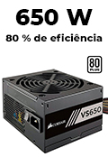 Fonte ATX 650W reais Corsair VS650 80 plus White c/cabo#98